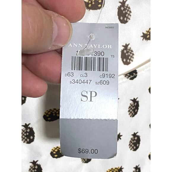 Ann Taylor Pineapple Shirt Polyester Top Blouse Womens Small Petite SP NWT - Picture 5 of 8